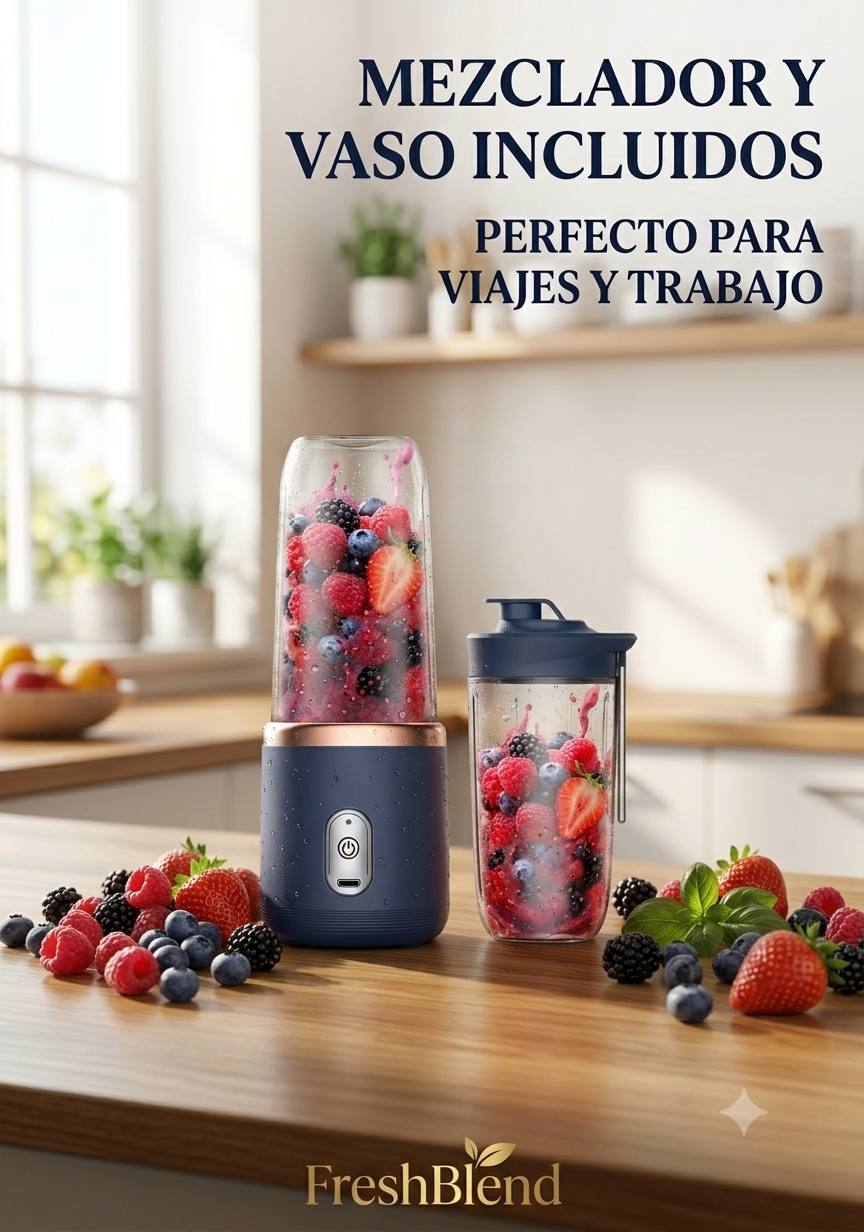 Licuadora Portátil USB · Mezclador + Vaso Incluidos · 400ml — Dual Blend