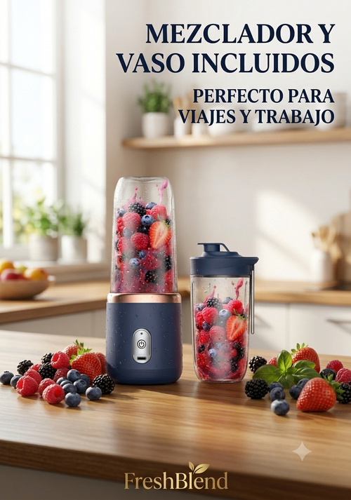 Licuadora Portátil USB · Mezclador + Vaso Incluidos · 400ml — Dual Blend