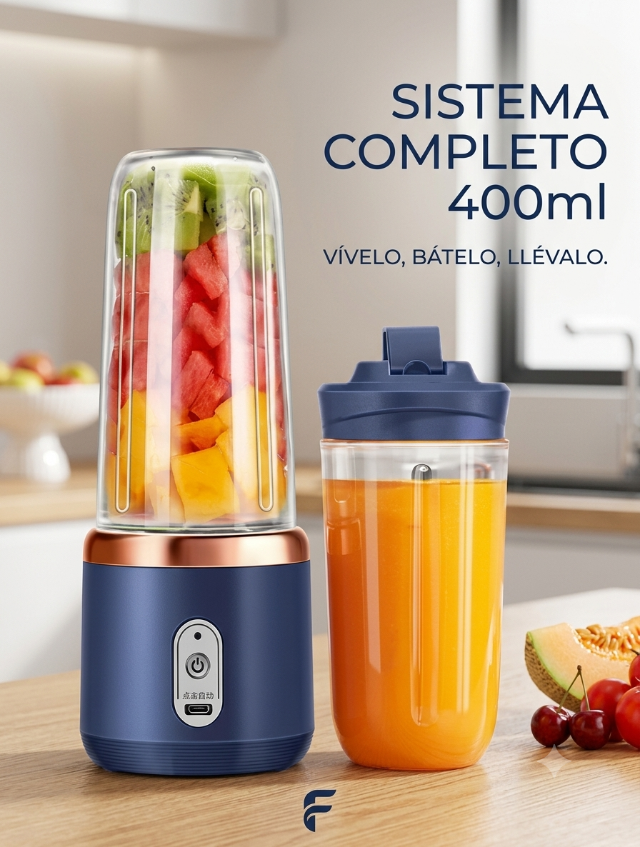 Licuadora Portátil USB · Mezclador + Vaso Incluidos · 400ml — Dual Blend